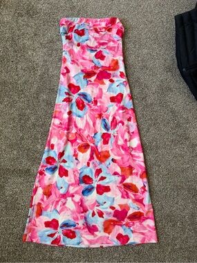 Floral Strapless Satin Maxi Dress | NWT Size Small